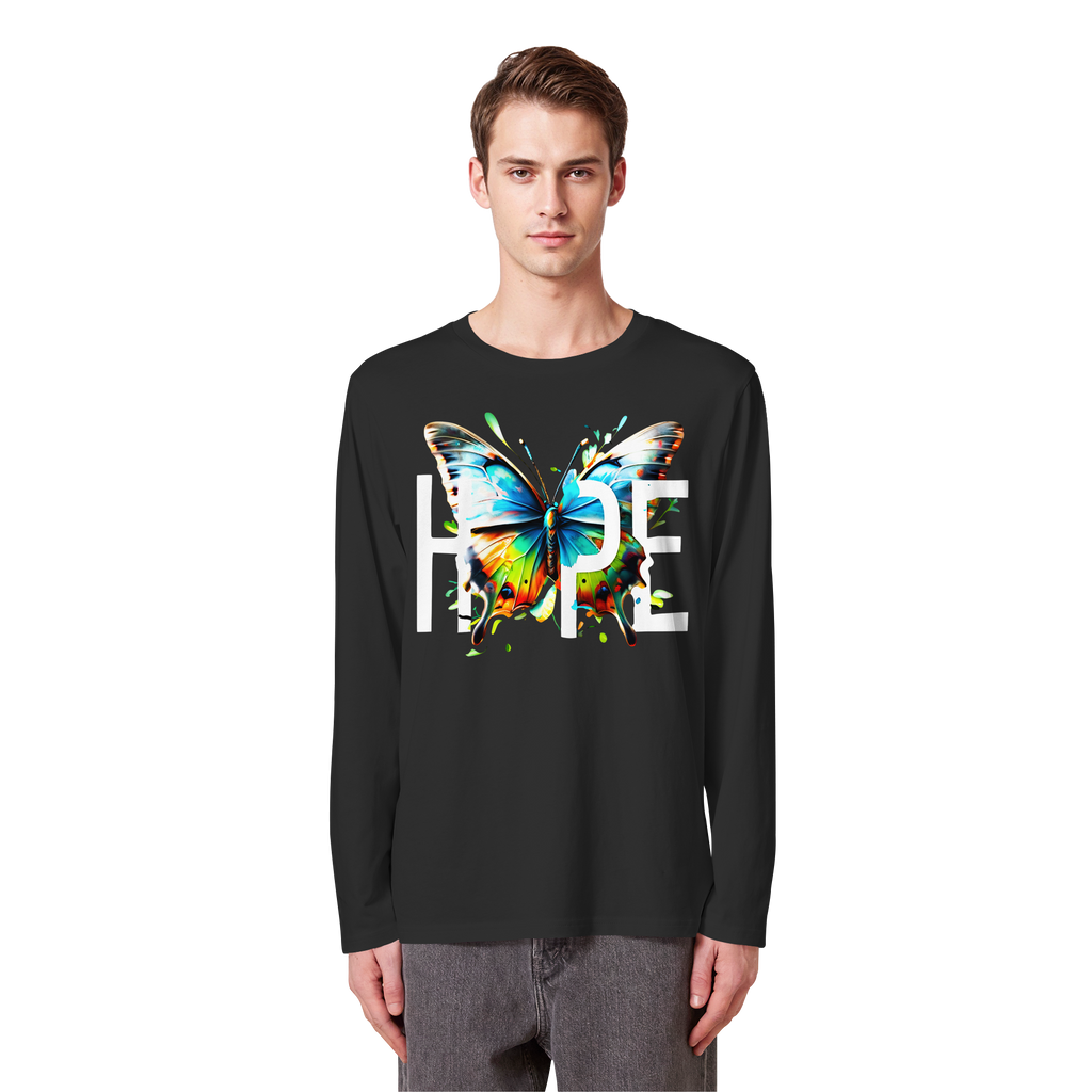 HOPE Butterfly Sweatshirt Vibrant Colorful Motivational Graphic 5 Colors S-5XL - Organic Longsleeve T-Shirt
