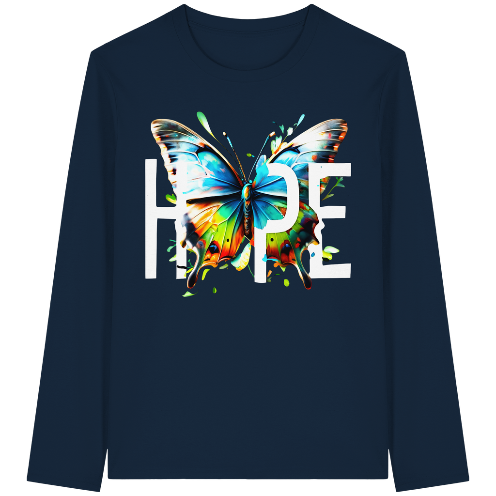 HOPE Butterfly Sweatshirt Vibrant Colorful Motivational Graphic 5 Colors S-5XL - Organic Longsleeve T-Shirt