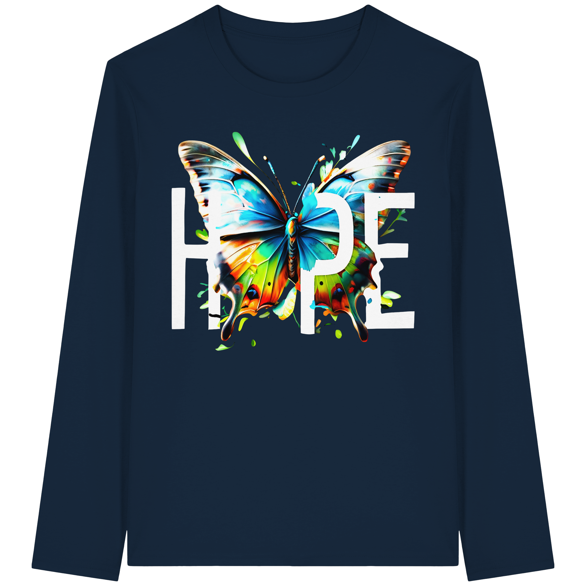 HOPE Sweat-shirt papillon Imprimé graphique vibrant coloré et motivant 5 couleurs S-5XL - T-shirt à manches longues en coton biologique