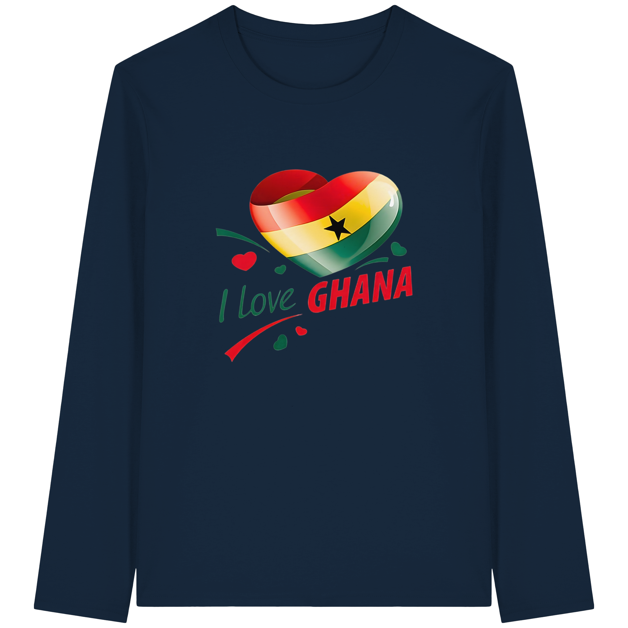 Ich liebe Ghana Sweatshirt | Flaggen-Herz-Design | 4 Farben, Größen S-5XL – Bio-Langarmshirt
