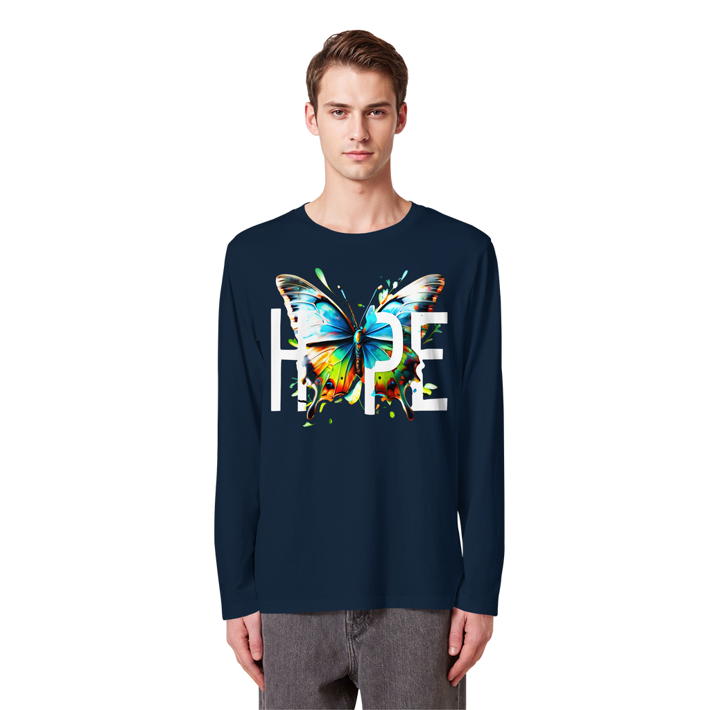 HOPE Butterfly Sweatshirt Vibrant Colorful Motivational Graphic 5 Colors S-5XL - Organic Longsleeve T-Shirt