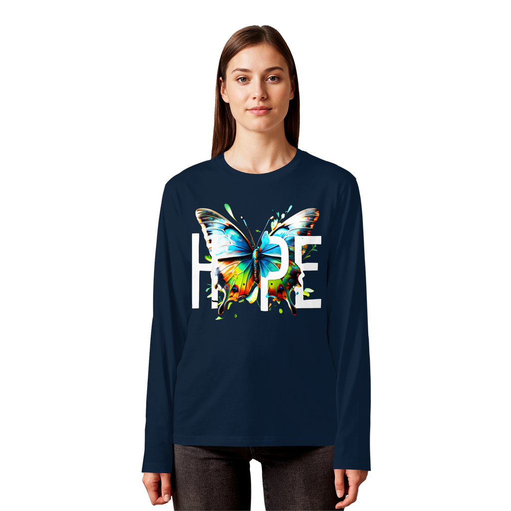 HOPE Butterfly Sweatshirt Vibrant Colorful Motivational Graphic 5 Colors S-5XL - Organic Longsleeve T-Shirt