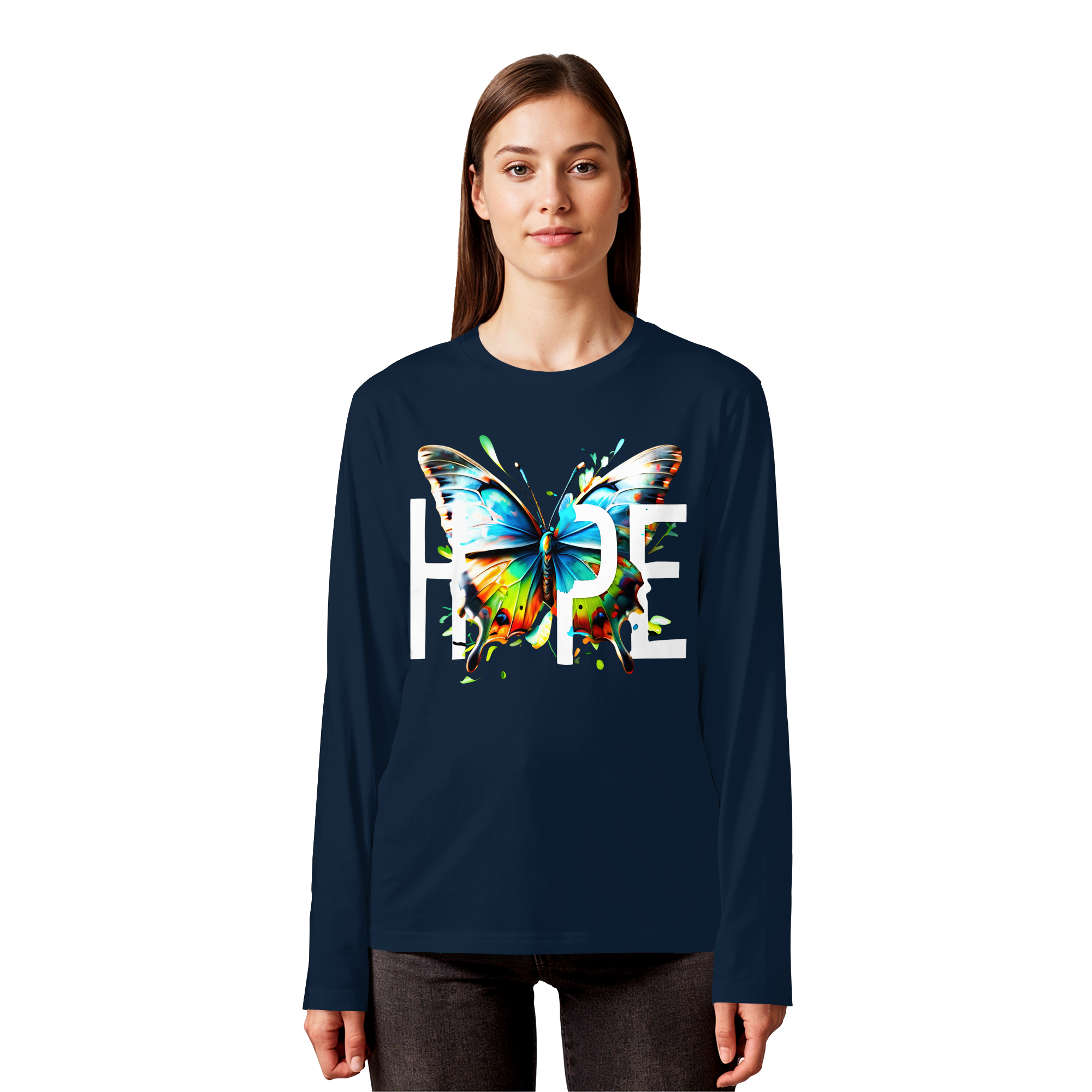 HOPE Sweat-shirt papillon Imprimé graphique vibrant coloré et motivant 5 couleurs S-5XL - T-shirt à manches longues en coton biologique