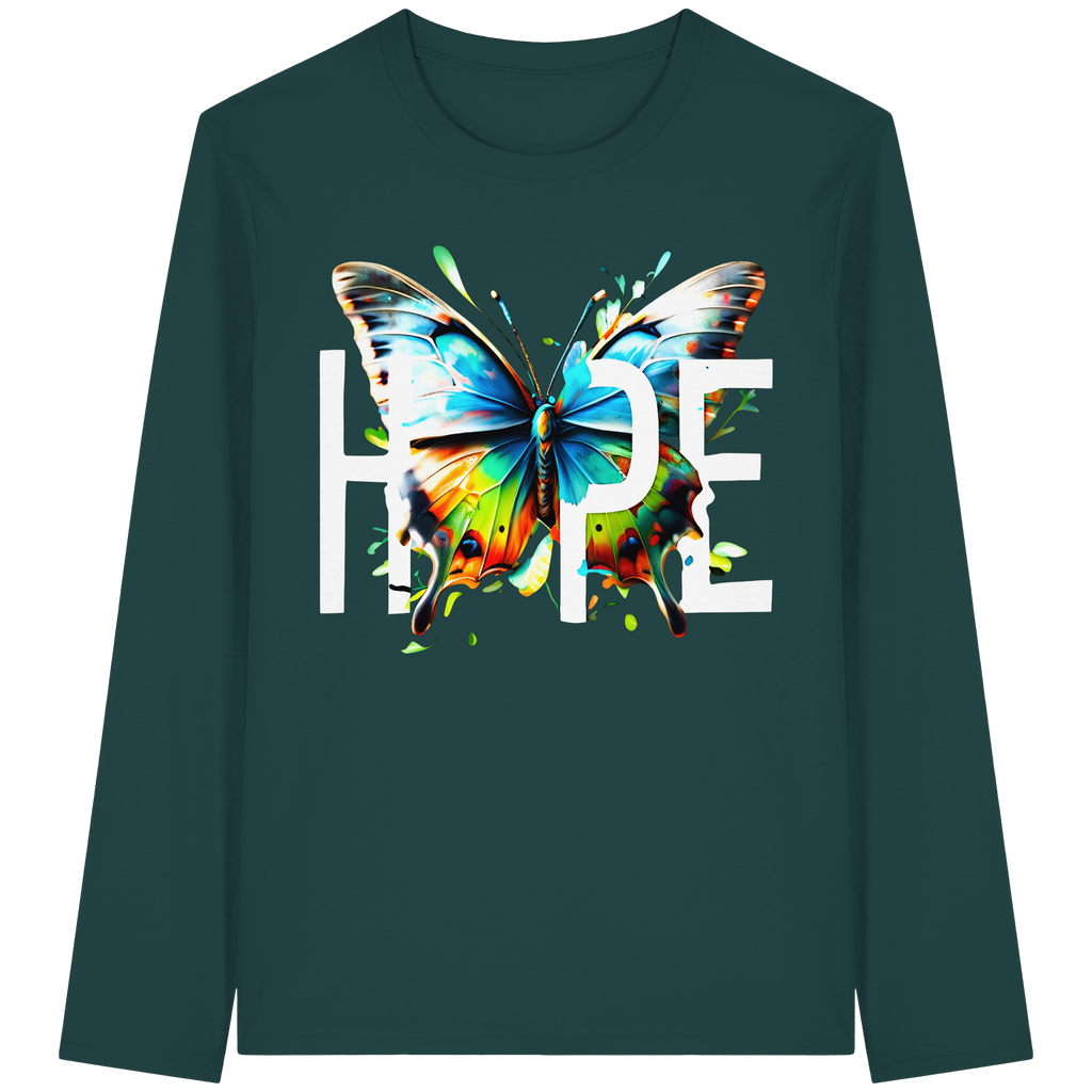 HOPE Butterfly Sweatshirt Vibrant Colorful Motivational Graphic 5 Colors S-5XL - Organic Longsleeve T-Shirt