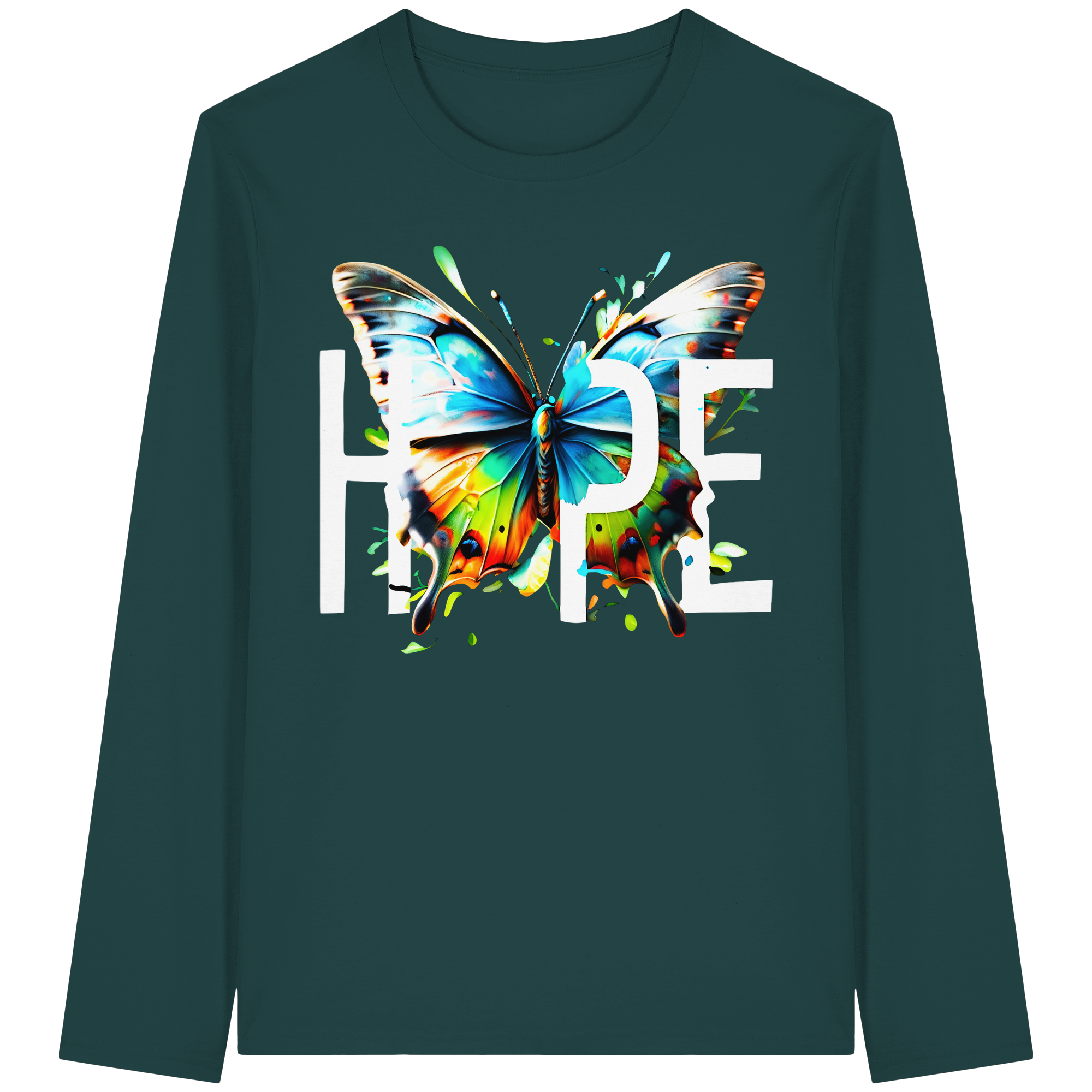 HOPE Sweat-shirt papillon Imprimé graphique vibrant coloré et motivant 5 couleurs S-5XL - T-shirt à manches longues en coton biologique