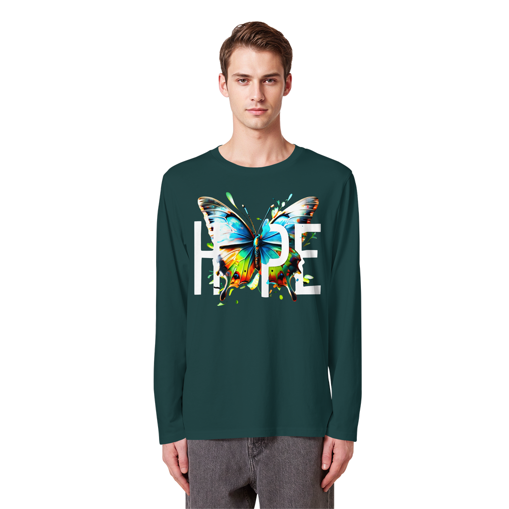 HOPE Butterfly Sweatshirt Vibrant Colorful Motivational Graphic 5 Colors S-5XL - Organic Longsleeve T-Shirt