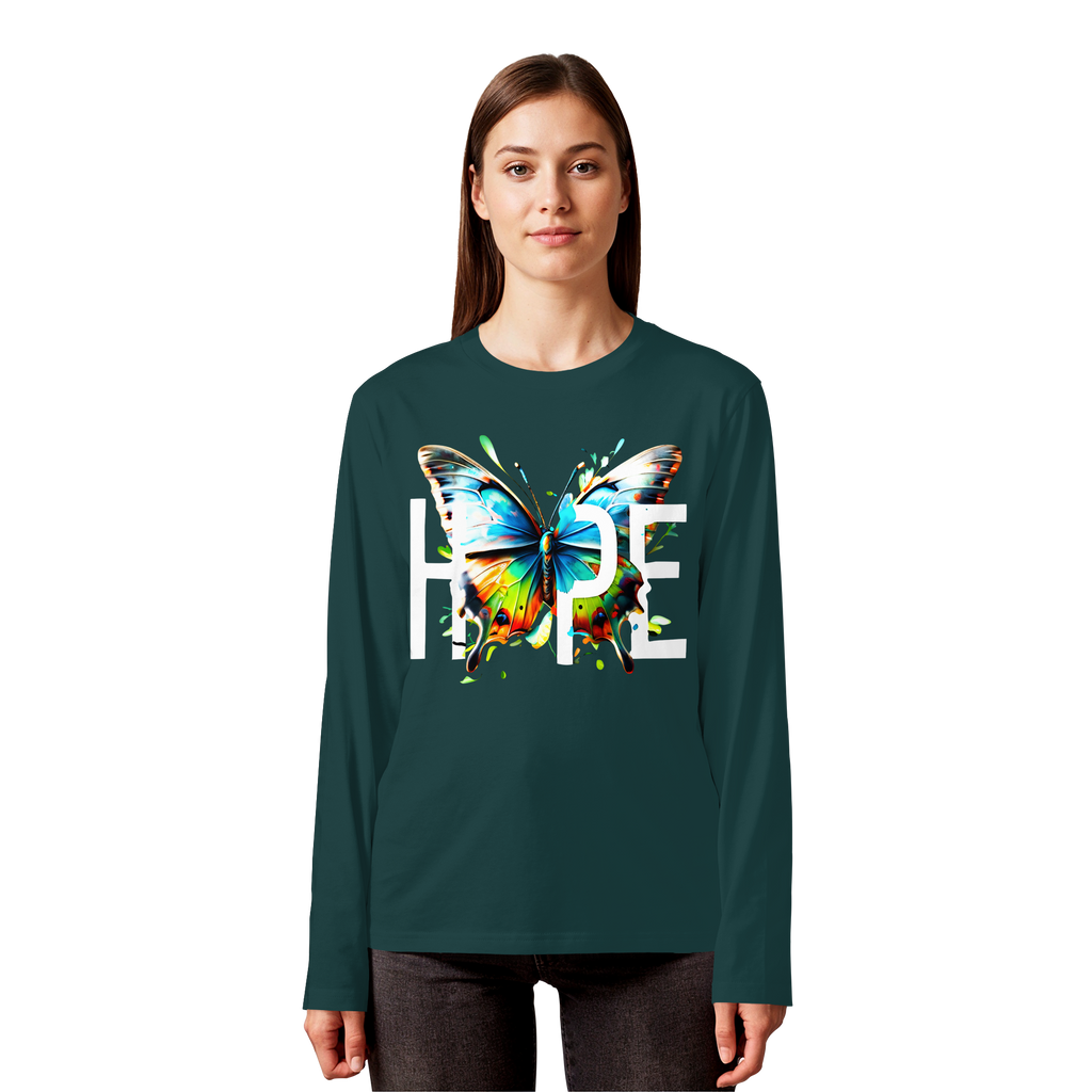HOPE Butterfly Sweatshirt Vibrant Colorful Motivational Graphic 5 Colors S-5XL - Organic Longsleeve T-Shirt