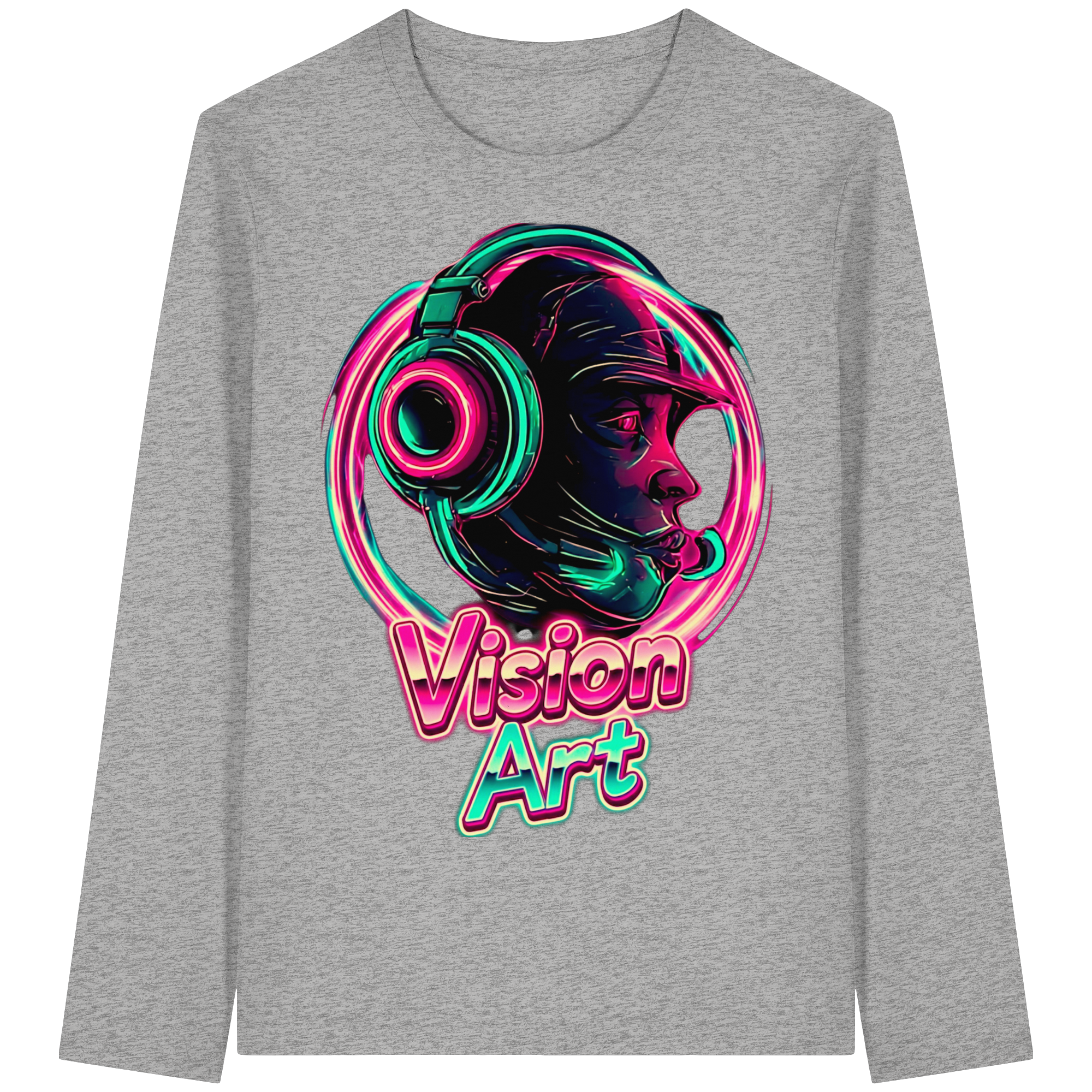 Vision Art Neon Cyberpunk Kopfhörer Sweatshirt – Leuchtendes Pink & Cyan Streetwear | 5 Farben XS-5XL - Bio Langarm-T-Shirt