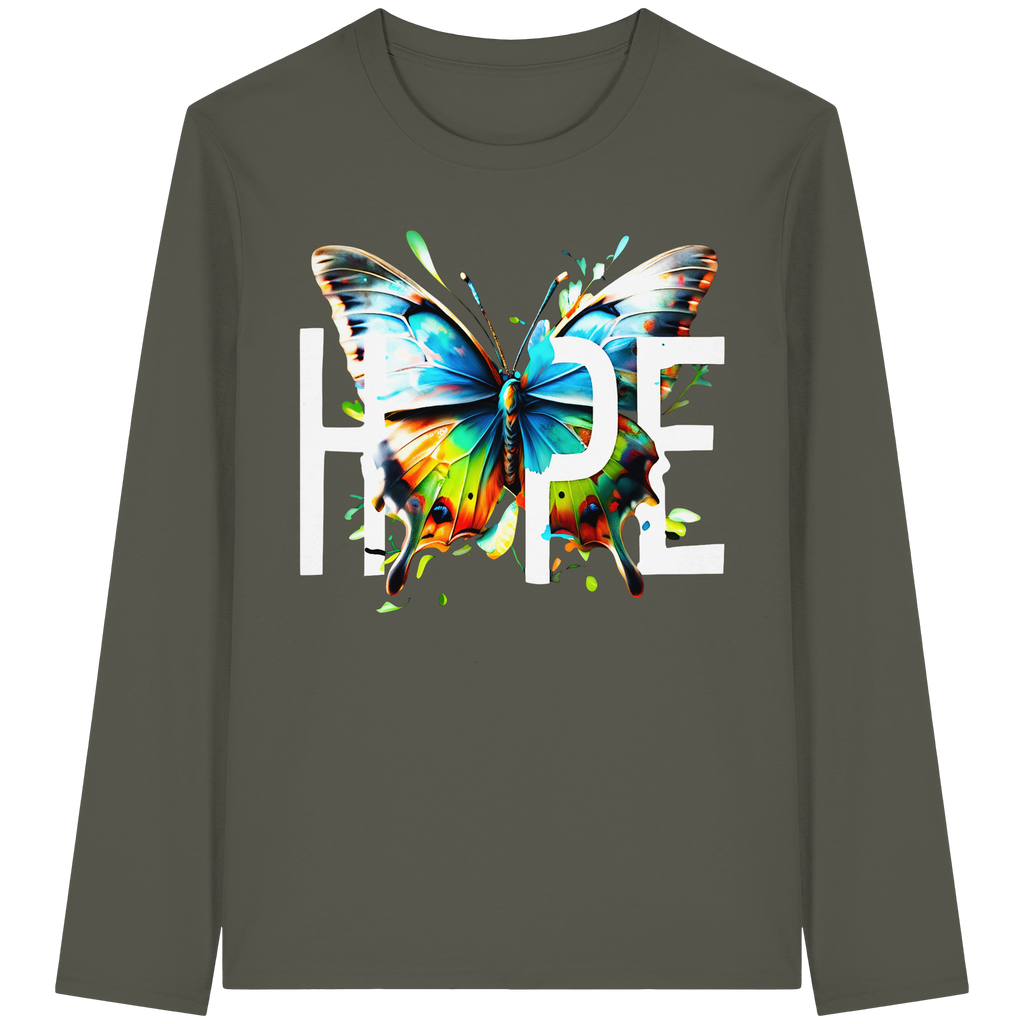 HOPE Butterfly Sweatshirt Vibrant Colorful Motivational Graphic 5 Colors S-5XL - Organic Longsleeve T-Shirt