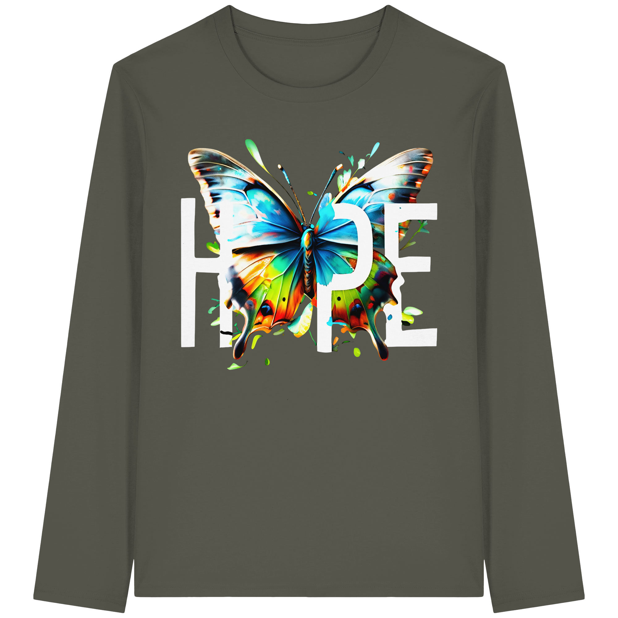 HOPE Sweat-shirt papillon Imprimé graphique vibrant coloré et motivant 5 couleurs S-5XL - T-shirt à manches longues en coton biologique