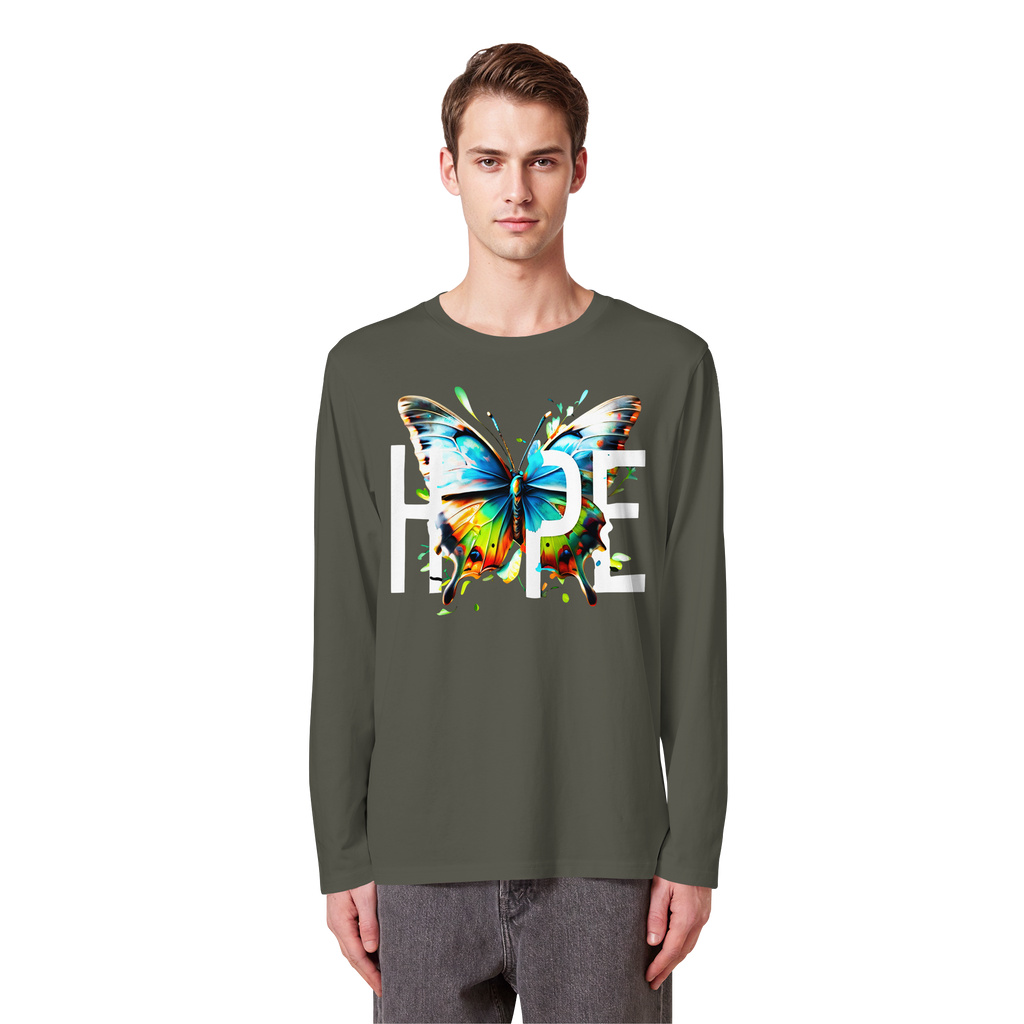 HOPE Butterfly Sweatshirt Vibrant Colorful Motivational Graphic 5 Colors S-5XL - Organic Longsleeve T-Shirt
