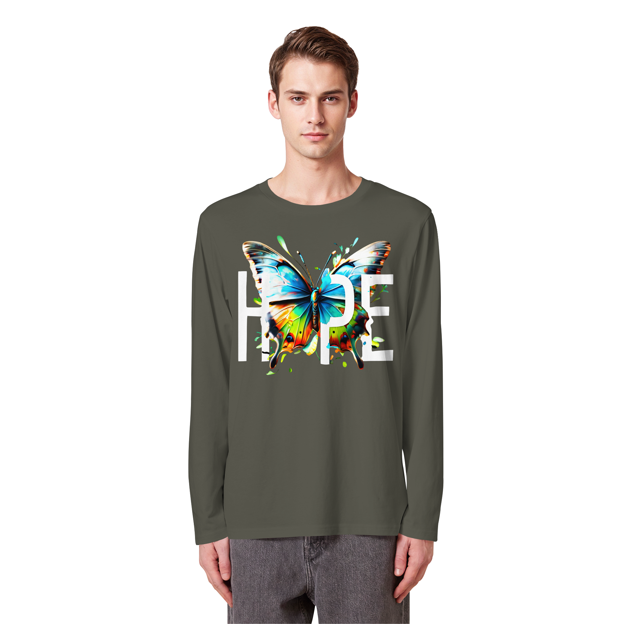 HOPE Butterfly Sweatshirt Vibrant Colorful Motivational Graphic 5 Colors S-5XL - Organic Longsleeve T-Shirt