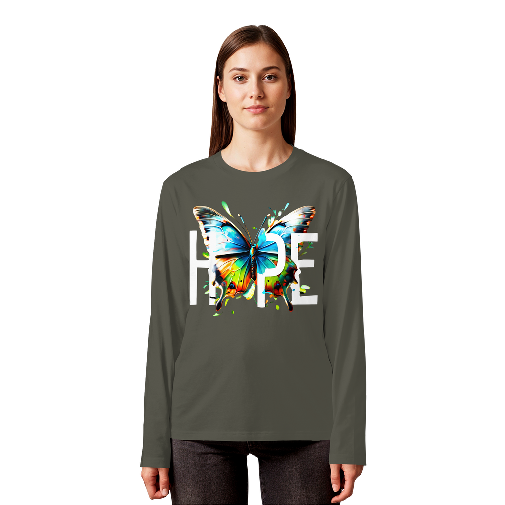 HOPE Butterfly Sweatshirt Vibrant Colorful Motivational Graphic 5 Colors S-5XL - Organic Longsleeve T-Shirt