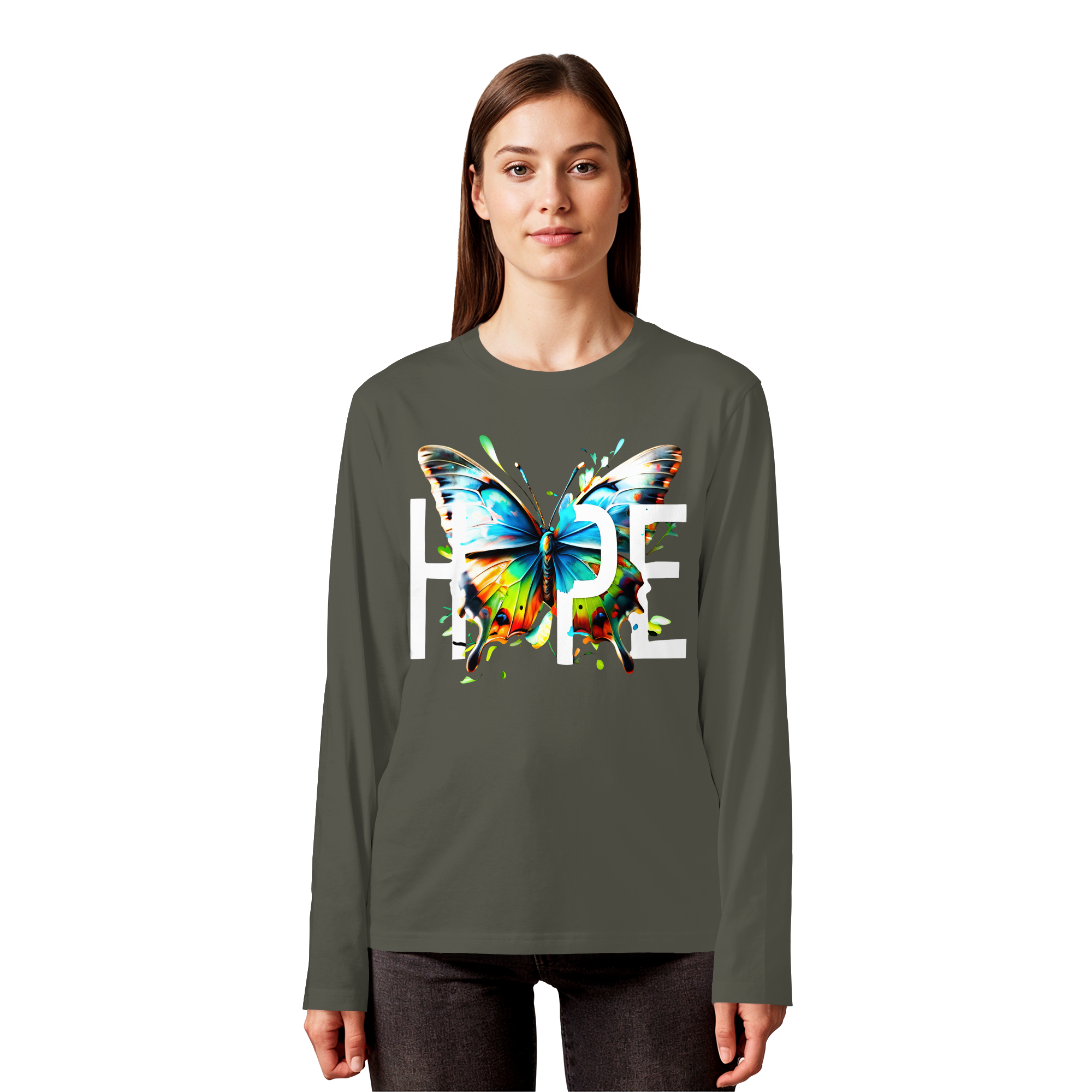 HOPE Butterfly Sweatshirt Vibrant Colorful Motivational Graphic 5 Colors S-5XL - Organic Longsleeve T-Shirt