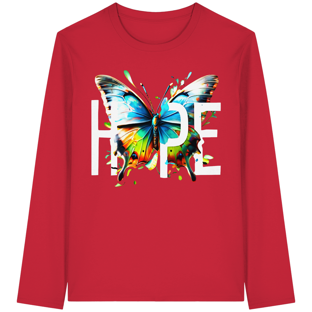 HOPE Butterfly Sweatshirt Vibrant Colorful Motivational Graphic 5 Colors S-5XL - Organic Longsleeve T-Shirt