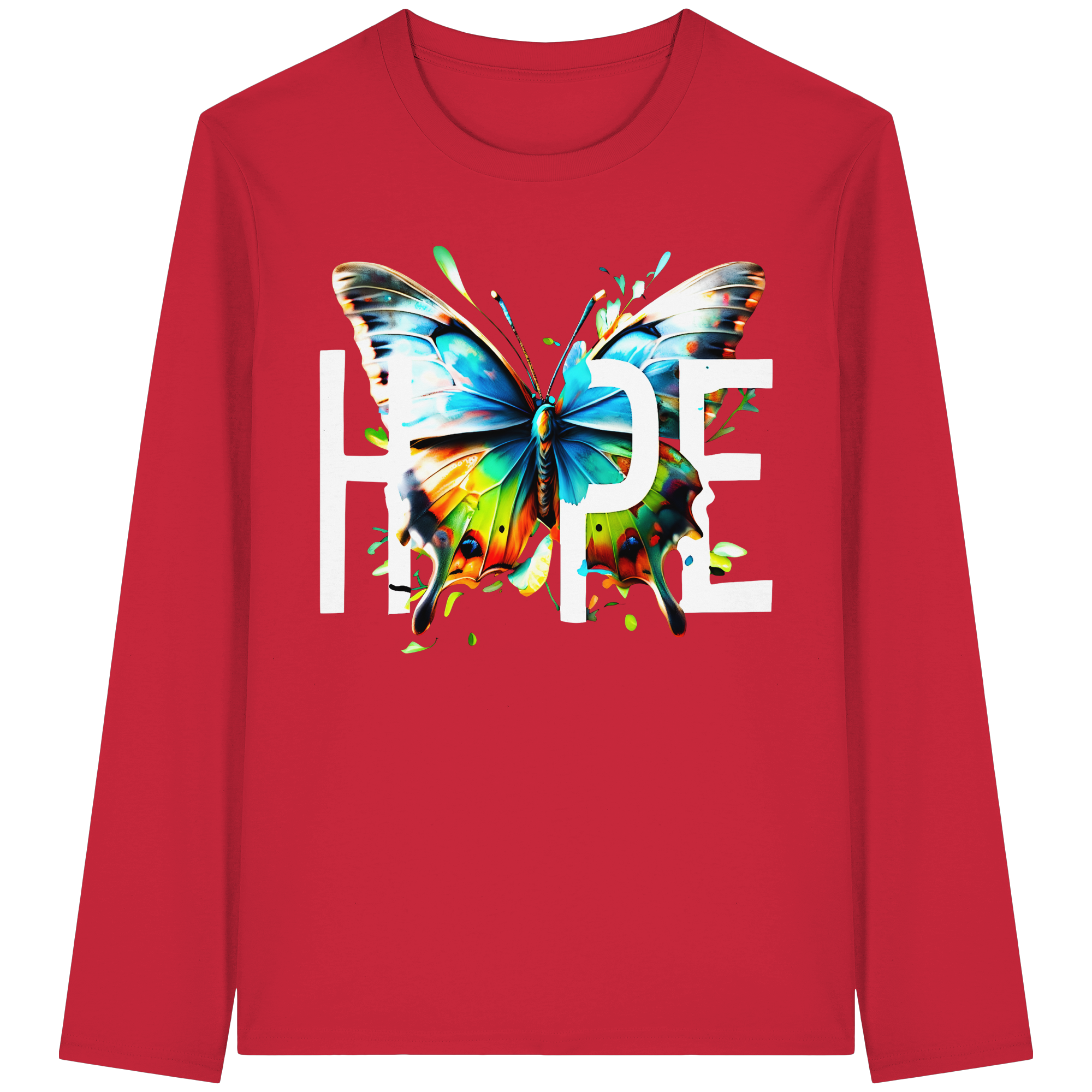 HOPE Sweat-shirt papillon Imprimé graphique vibrant coloré et motivant 5 couleurs S-5XL - T-shirt à manches longues en coton biologique