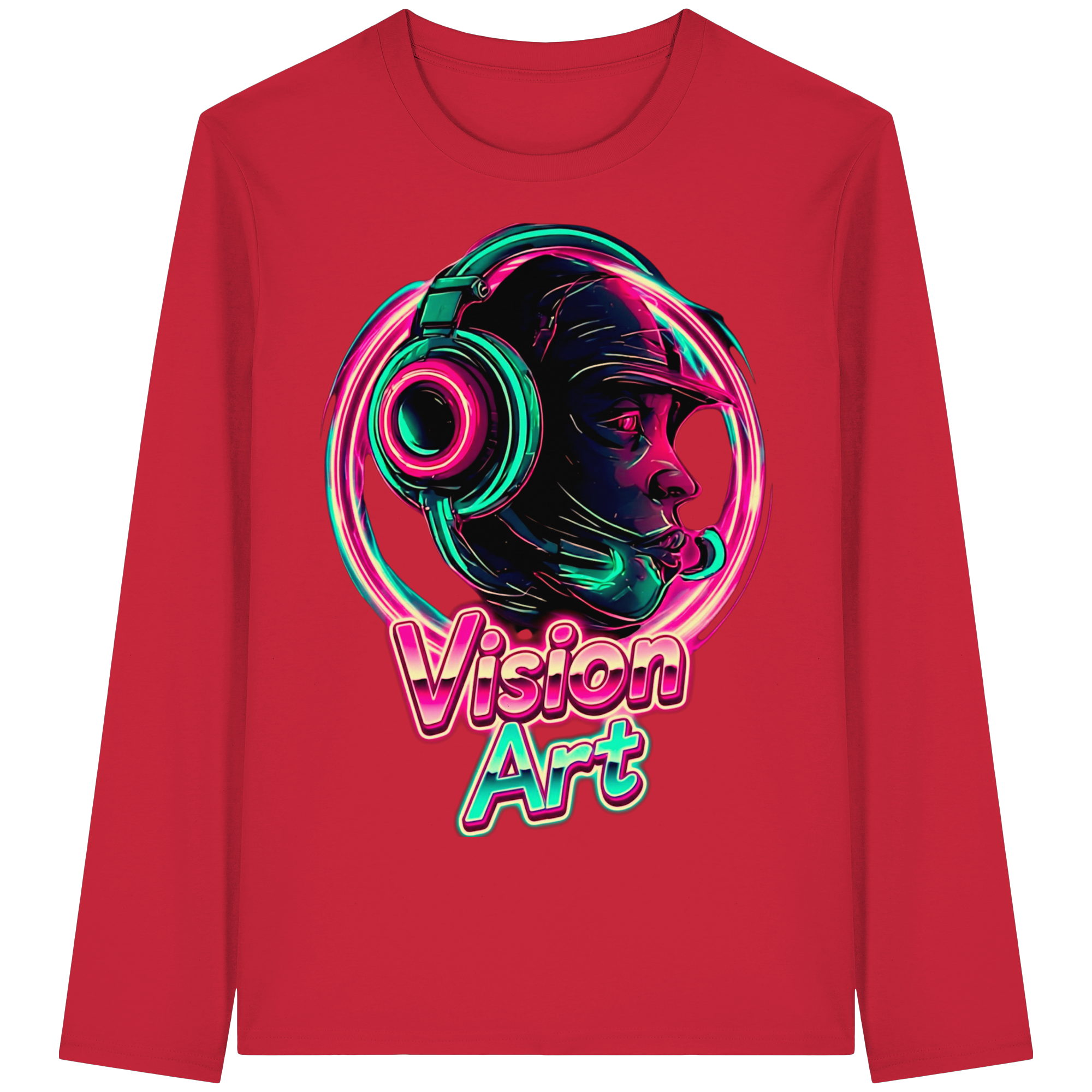 Vision Art Neon Cyberpunk Kopfhörer Sweatshirt – Leuchtendes Pink & Cyan Streetwear | 5 Farben XS-5XL - Bio Langarm-T-Shirt