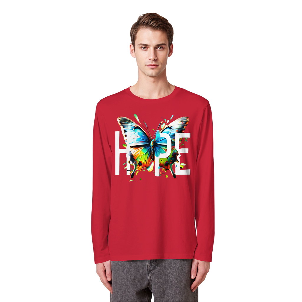 HOPE Butterfly Sweatshirt Vibrant Colorful Motivational Graphic 5 Colors S-5XL - Organic Longsleeve T-Shirt
