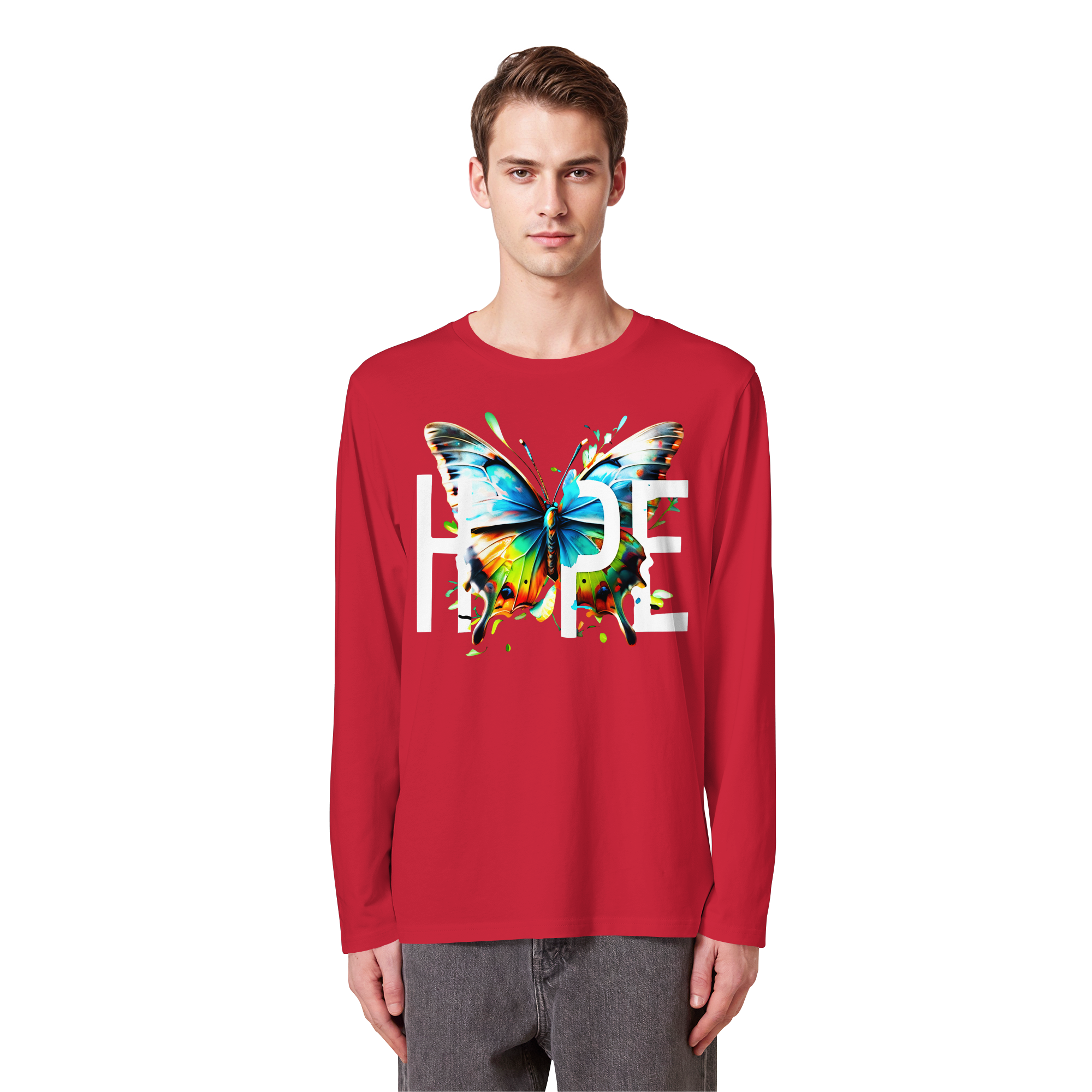 HOPE Butterfly Sweatshirt Vibrant Colorful Motivational Graphic 5 Colors S-5XL - Organic Longsleeve T-Shirt