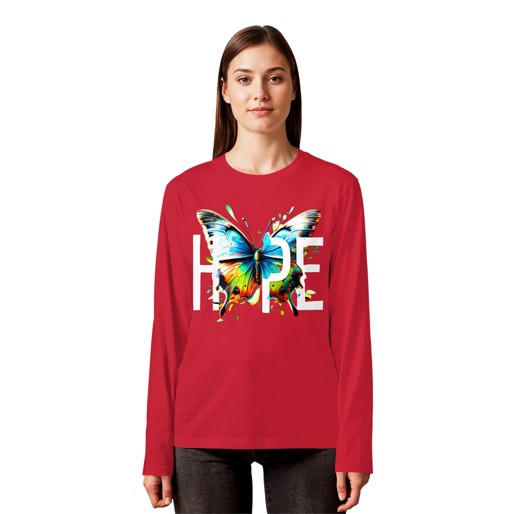 HOPE Butterfly Sweatshirt Vibrant Colorful Motivational Graphic 5 Colors S-5XL - Organic Longsleeve T-Shirt
