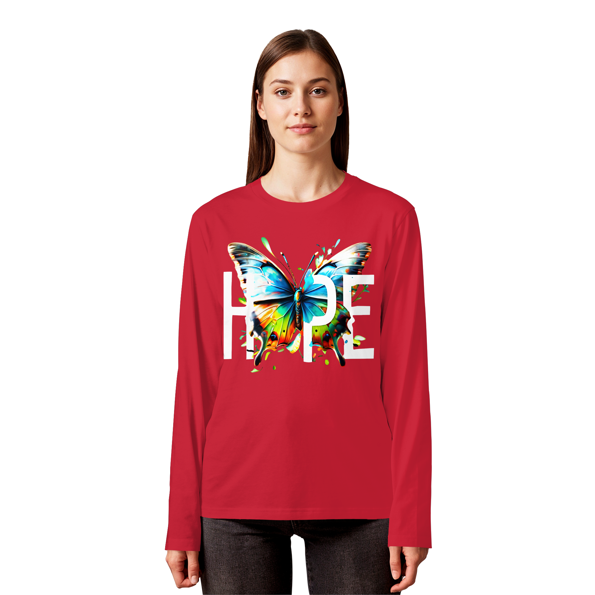 HOPE Butterfly Sweatshirt Vibrant Colorful Motivational Graphic 5 Colors S-5XL - Organic Longsleeve T-Shirt